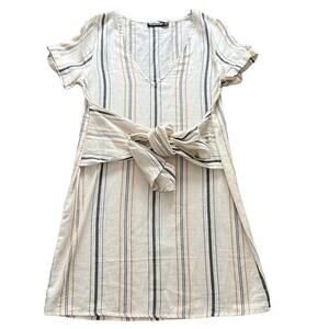 PRETTYLITTLETHING Dress Size 4 USA - Short Sleeves, Vertical Stripes, Tie back